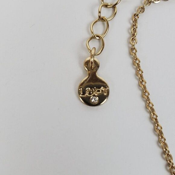 Loft Gold Tone Double Pendant Round Circle Crystal Rhinestone Pendant Necklace - Picture 6 of 13